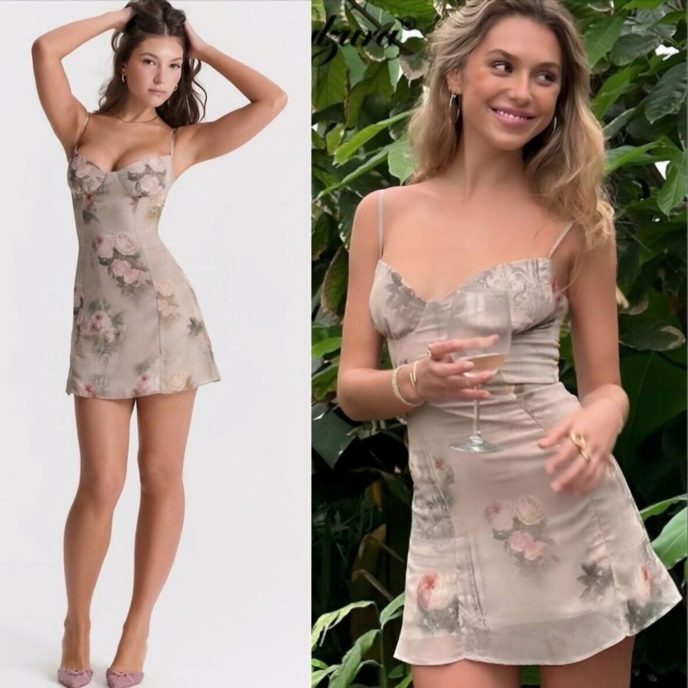 House of CB Christiana Vintage Floral Print Slip Dress